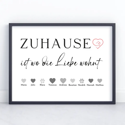 Personalisiertes Poster Familie mit Namen Familie ist wo Liebe wohnt