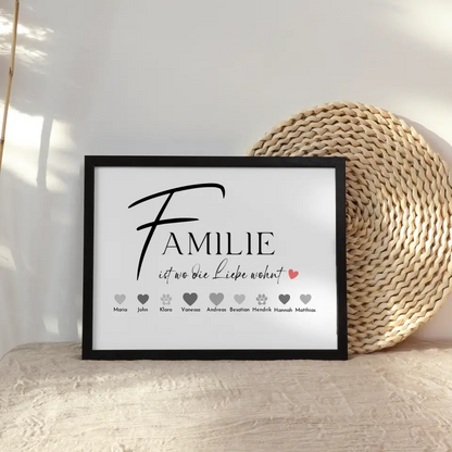 Familienposter Familie ist wo Liebe wohnt Bis zu 20 Namen