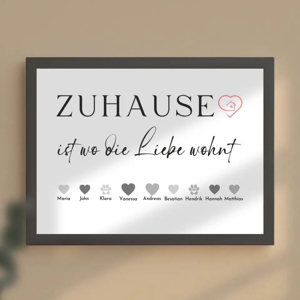 Personalisiertes Poster Familie mit Namen Familie ist wo Liebe wohnt