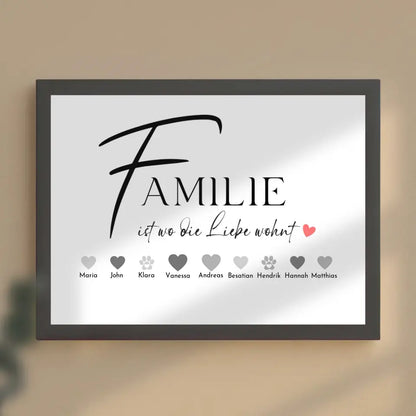 Familienposter Familie ist wo Liebe wohnt Bis zu 20 Namen