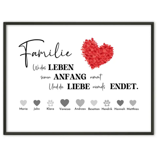 Familienposter mit Namen Familie Der Ort an dem Liebe beginnt Bis 20 Namen