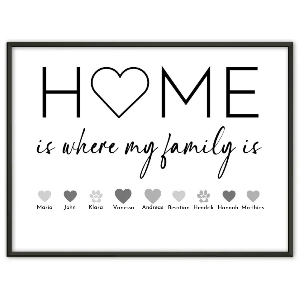 Familienposter Personalisiert Home is where my family is Bis 20 Namen