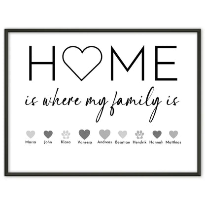 Familienposter Personalisiert Home is where my family is Bis 20 Namen