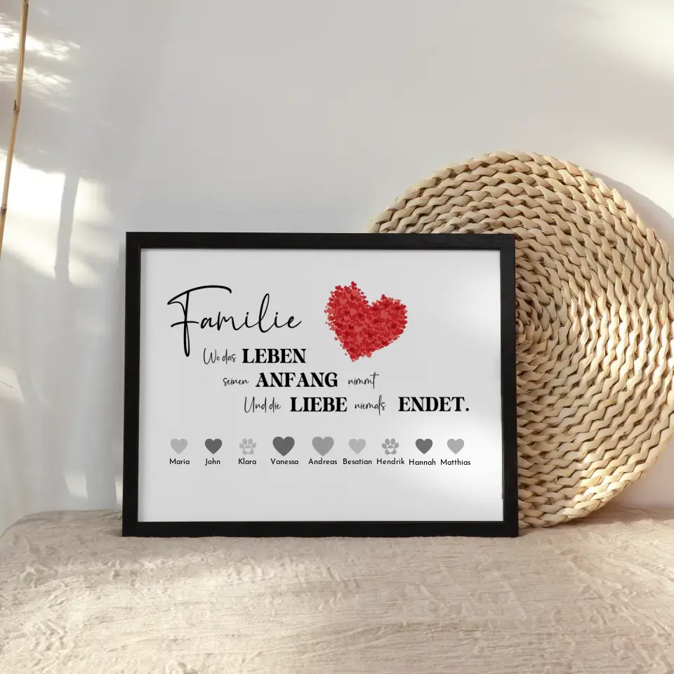 Familienposter mit Namen Familie Der Ort an dem Liebe beginnt Bis 20 Namen