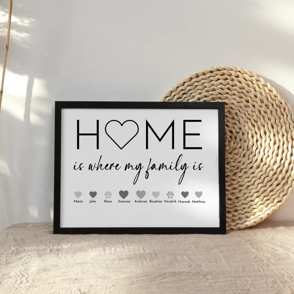 Familienposter Personalisiert Home is where my family is Bis 20 Namen