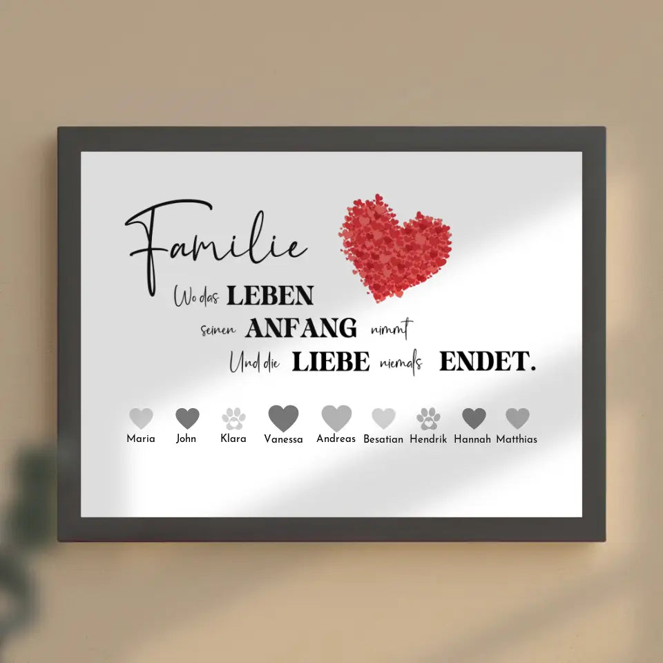 Familienposter mit Namen Familie Der Ort an dem Liebe beginnt Bis 20 Namen