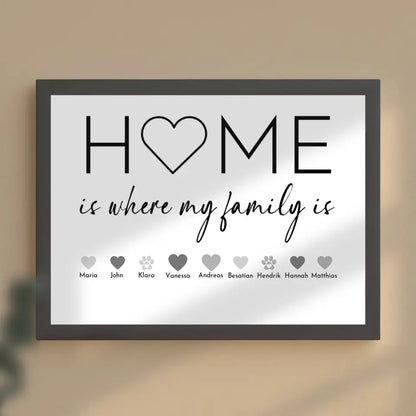 Familienposter Personalisiert Home is where my family is Bis 20 Namen