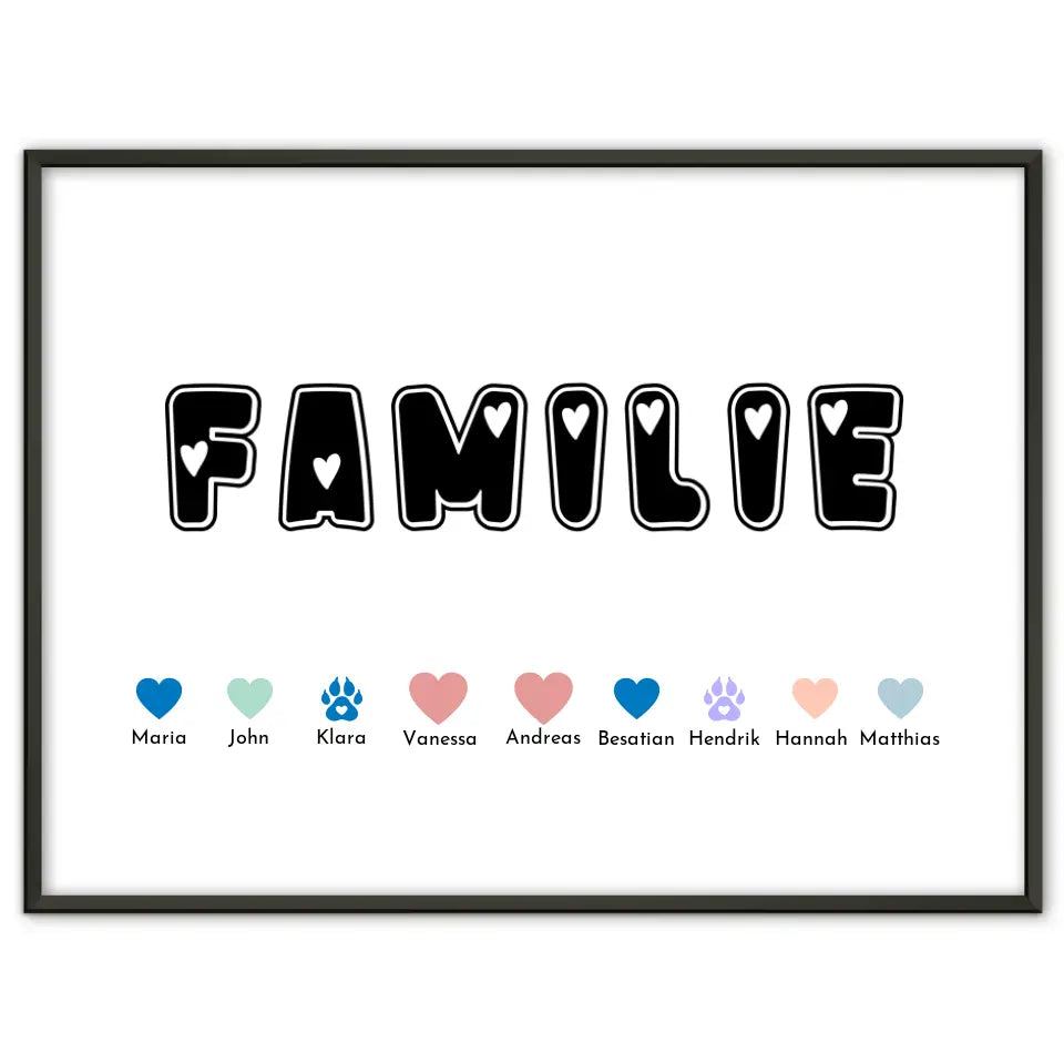 Familien Poster Familie Eltern Kinder Katze Hund Pferd Bis zu 20 Namen