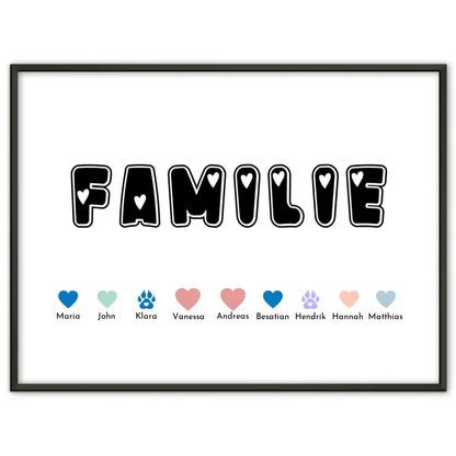 Familien Poster Familie Eltern Kinder Katze Hund Pferd Bis zu 20 Namen