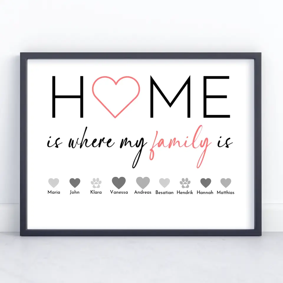 Poster Familie Personalisiert Home is where my family is Bis 20 Namen
