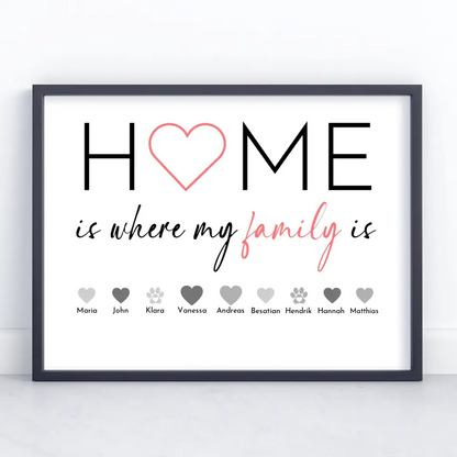 Poster Familie Personalisiert Home is where my family is Bis 20 Namen