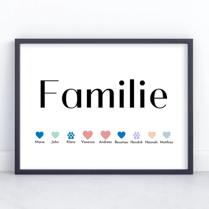 Familienposter Familie Eltern Kinder Katze Hund Pferd Bis zu 20 Namen