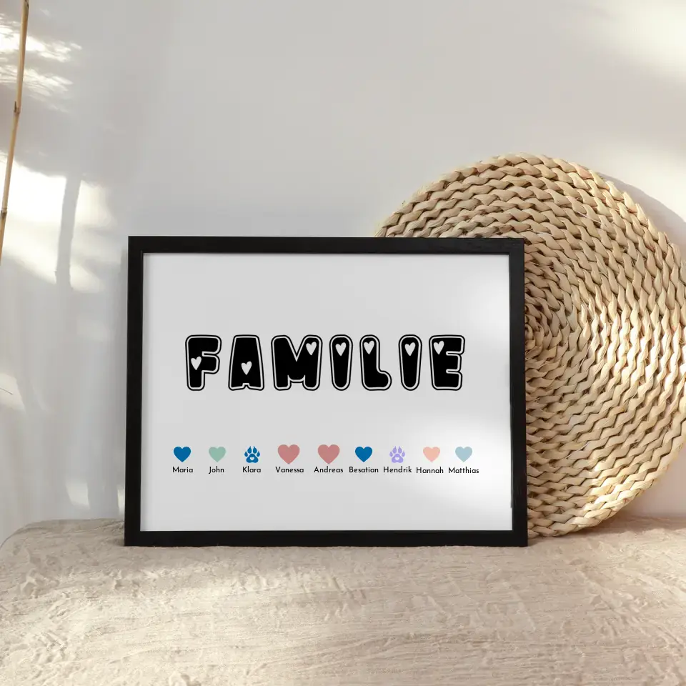 Familien Poster Familie Eltern Kinder Katze Hund Pferd Bis zu 20 Namen