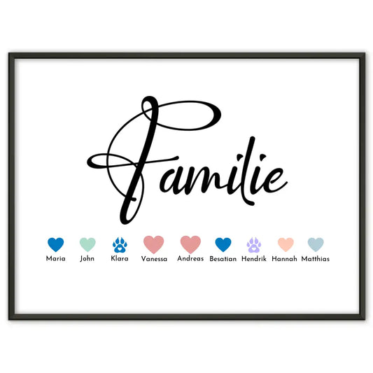 Personalisiertes Familienposter Familie Bis zu 20 Namen