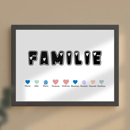 Familien Poster Familie Eltern Kinder Katze Hund Pferd Bis zu 20 Namen