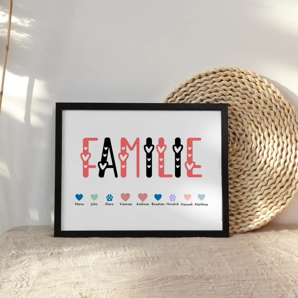 Poster Familie Personalisiert Familie Herzen Bis zu 20 Namen