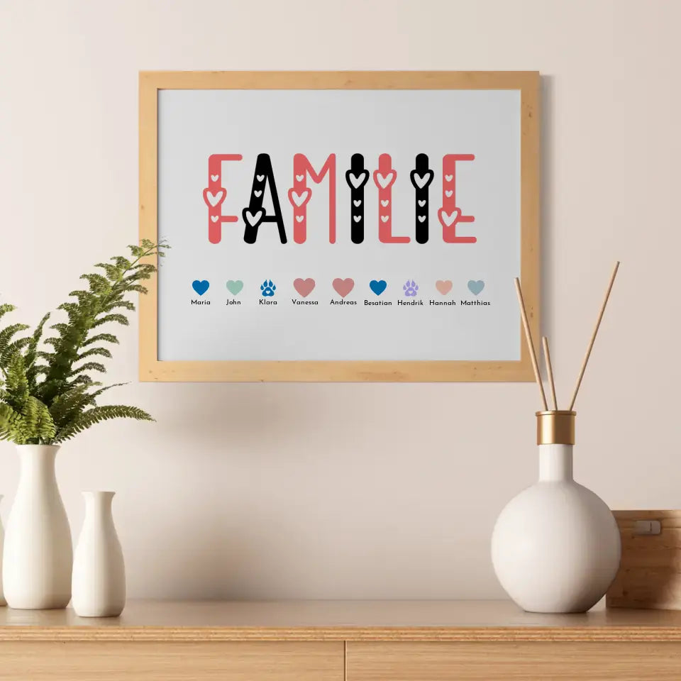Poster Familie Personalisiert Familie Herzen Bis zu 20 Namen