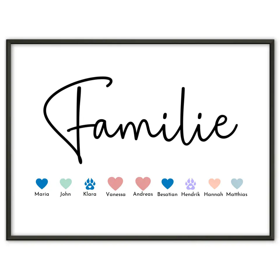 Familien Poster Familie Elegant Eltern Kinder Katze Hund Bis 20 Namen