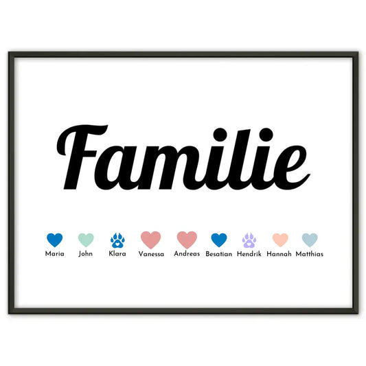 Poster Familie Eltern Kinder & Tiere Bis 20 Namen