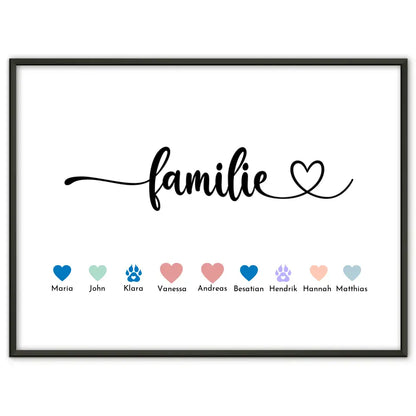 Familienposter mit Namen Eltern Kinder & Tieren Bis zu 20 Namen