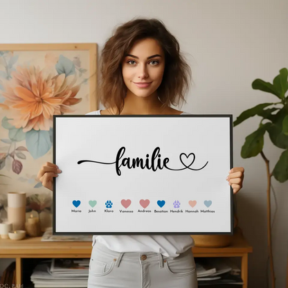 Familienposter mit Namen Eltern Kinder & Tieren Bis zu 20 Namen