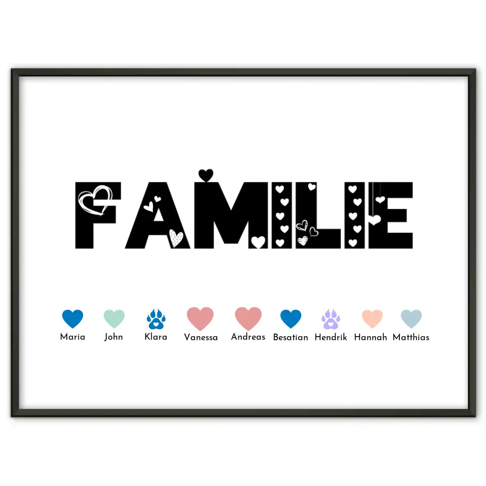 Poster Familie Personalisiert Herzlich Bis zu 20 Namen