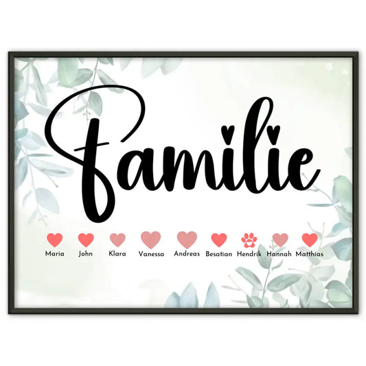 Familienposter Floral Eltern Kinder & Tieren Bis zu 20 Namen