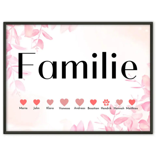 Familien Poster Rosa Blüten Eltern Kinder Katze Hund Pferd Bis zu 20 Namen