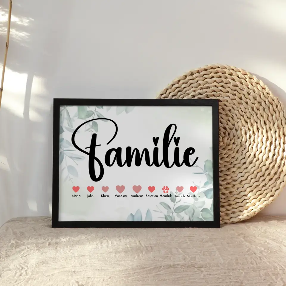 Familienposter Floral Eltern Kinder & Tieren Bis zu 20 Namen