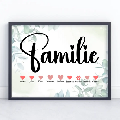 Familienposter Floral Eltern Kinder & Tieren Bis zu 20 Namen
