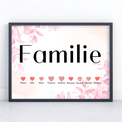 Familien Poster Rosa Blüten Eltern Kinder Katze Hund Pferd Bis zu 20 Namen