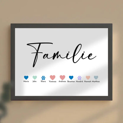 Personalisiertes Poster Familie mit Namen Eltern Kinder & Tiere