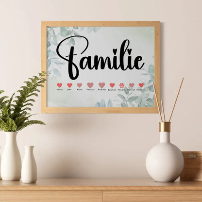 Familienposter Floral Eltern Kinder & Tieren Bis zu 20 Namen