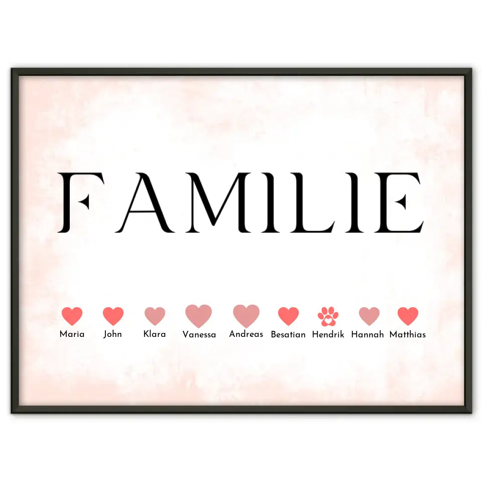 Familienposter mit Namen Line Art Eltern Kinder Katze Hund Bis 20 Namen