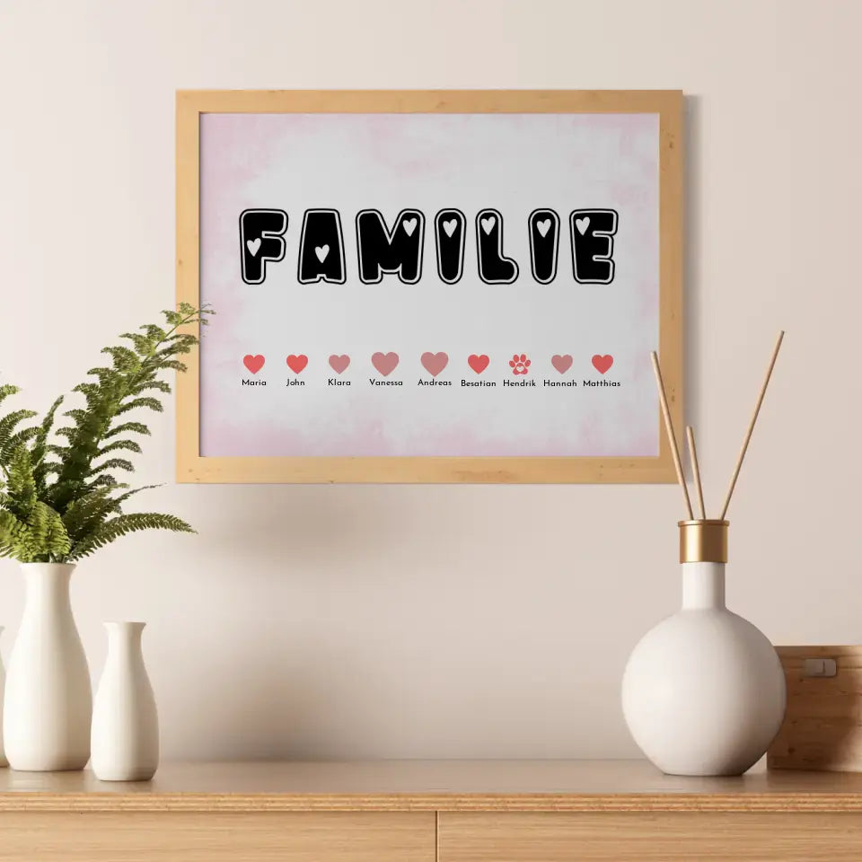 Poster Familie Herz Buchstaben Eltern Kinder & Tieren Bis zu 20 Namen