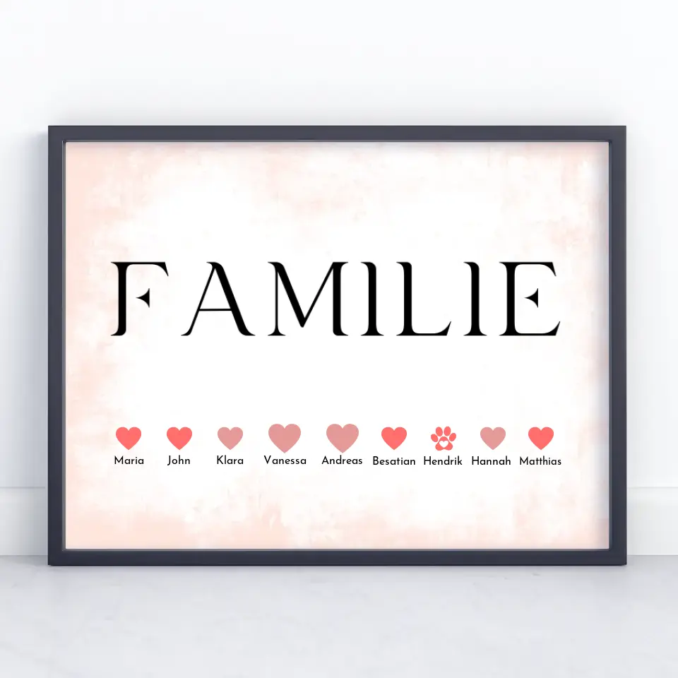 Familienposter mit Namen Line Art Eltern Kinder Katze Hund Bis 20 Namen