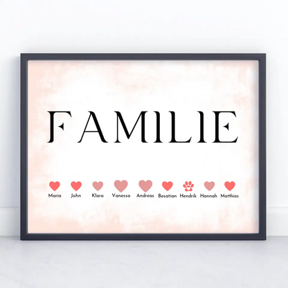 Familienposter mit Namen Line Art Eltern Kinder Katze Hund Bis 20 Namen