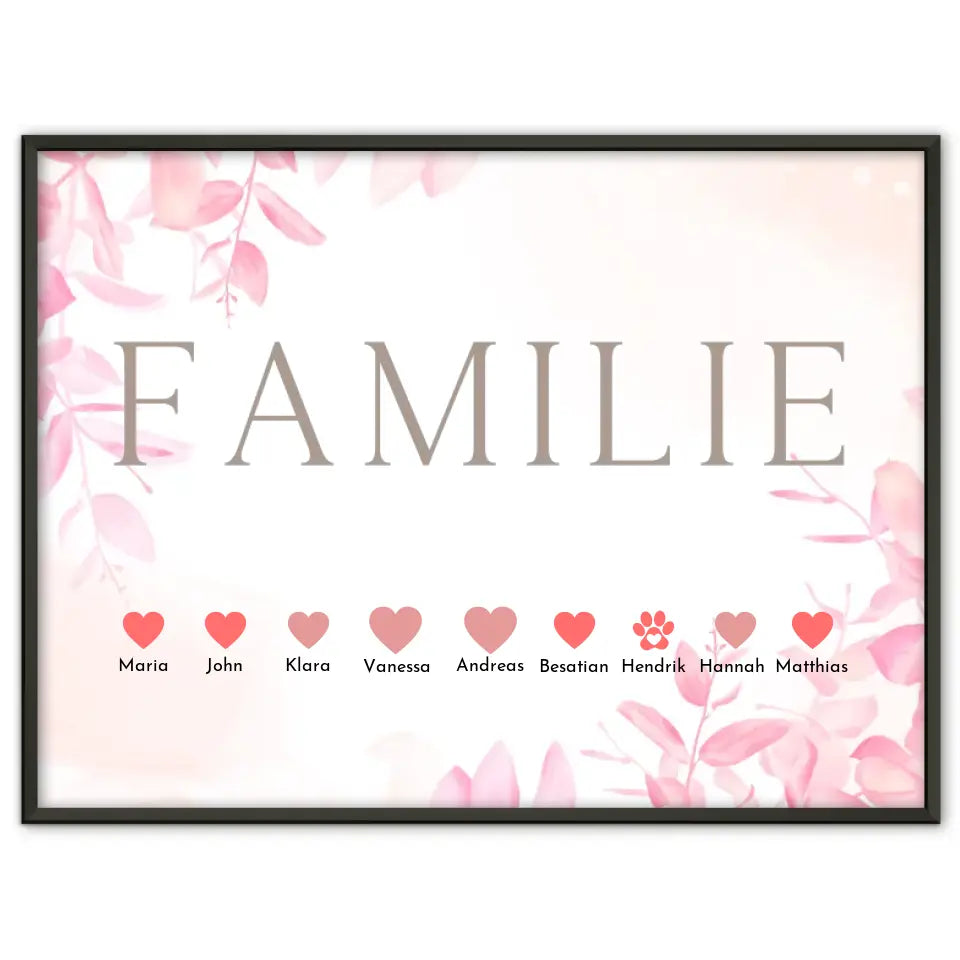 Poster Familie Personalisiert Eltern Kinder & Tieren Bis zu 20 Namen