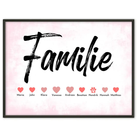 Personalisiertes Poster Familie mit Namen Eltern Kinder & Tieren Bis zu 20 Namen