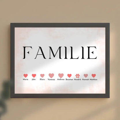 Familienposter mit Namen Line Art Eltern Kinder Katze Hund Bis 20 Namen
