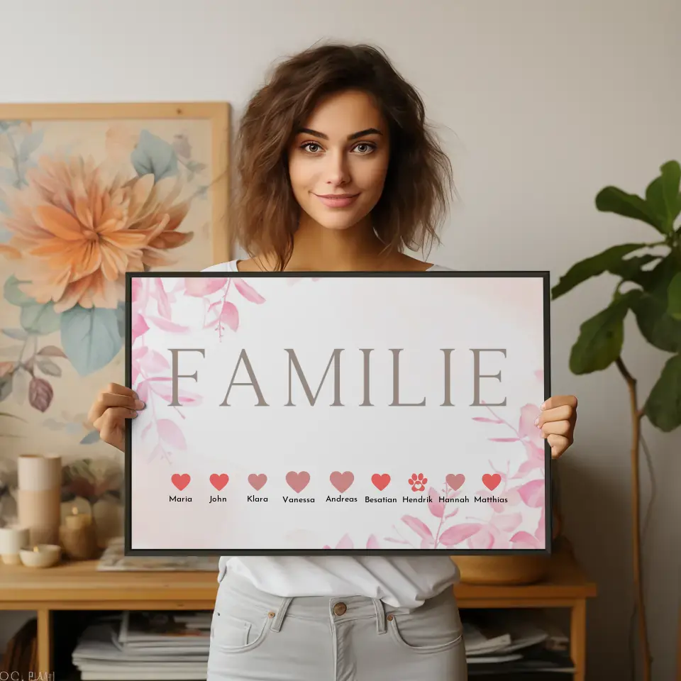 Poster Familie Personalisiert Eltern Kinder & Tieren Bis zu 20 Namen