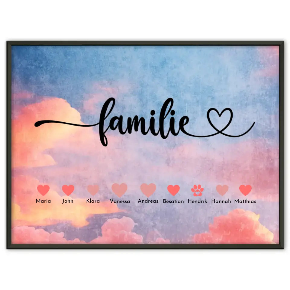 Familienposter Eltern Kinder & Tieren Bis zu 20 Namen