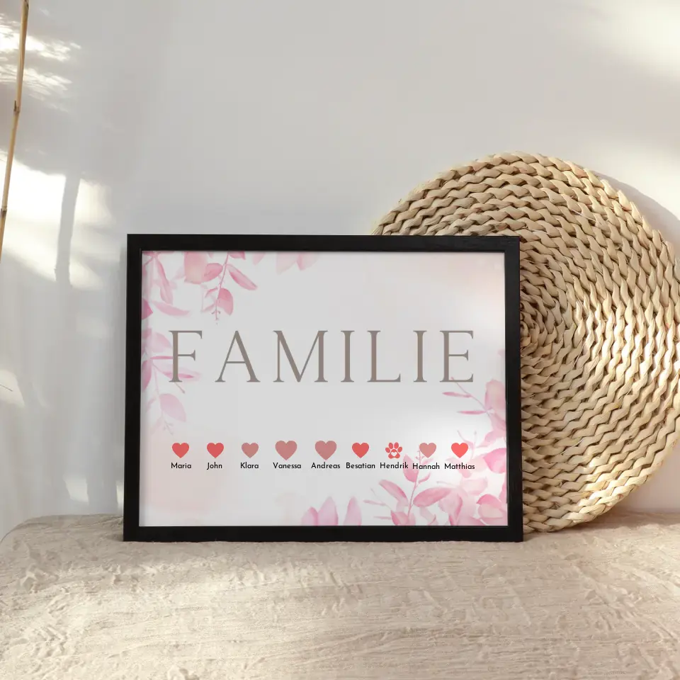 Poster Familie Personalisiert Eltern Kinder & Tieren Bis zu 20 Namen