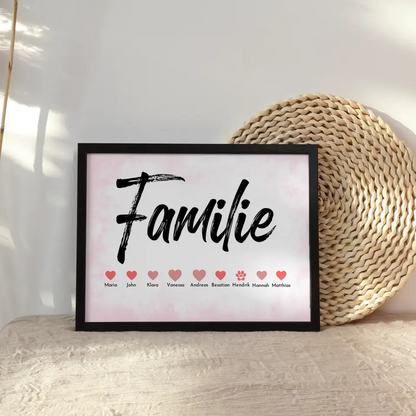 Personalisiertes Poster Familie mit Namen Eltern Kinder & Tieren Bis zu 20 Namen