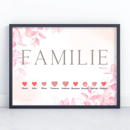 Poster Familie Personalisiert Eltern Kinder & Tieren Bis zu 20 Namen