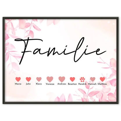 Poster Familie Eltern Kinder Katze Hund Pferd Bis zu 20 Namen
