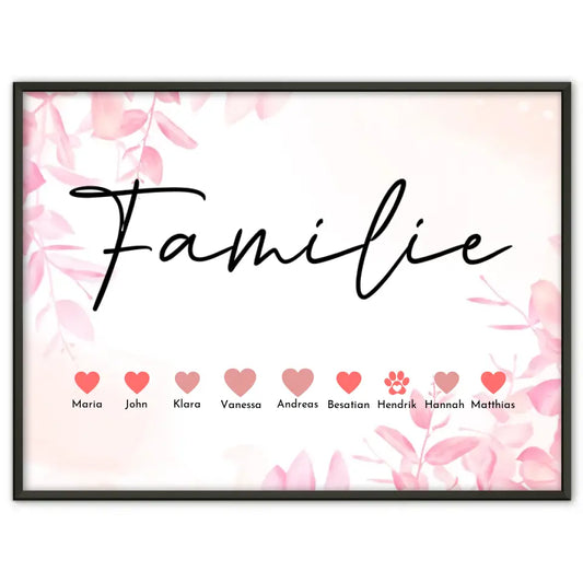 Poster Familie Eltern Kinder Katze Hund Pferd Bis zu 20 Namen