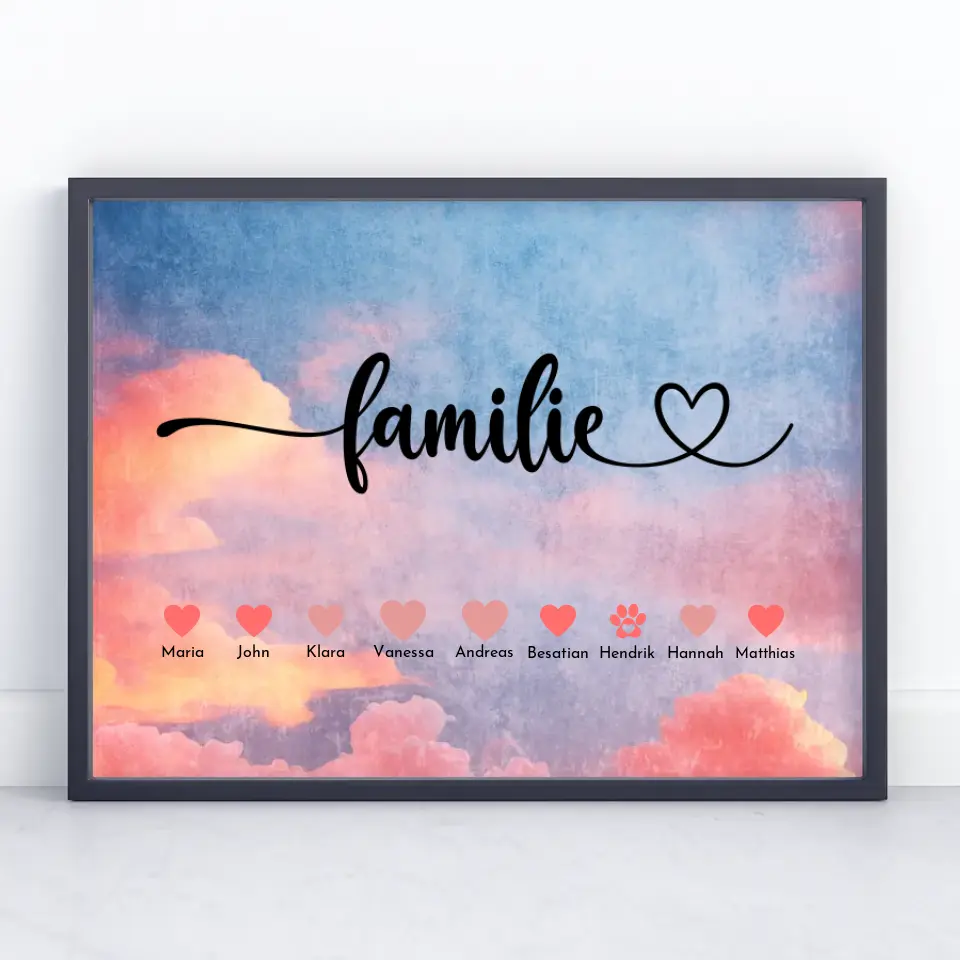 Familienposter Eltern Kinder & Tieren Bis zu 20 Namen