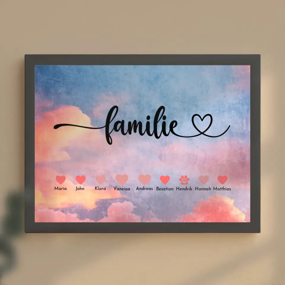 Familienposter Eltern Kinder & Tieren Bis zu 20 Namen