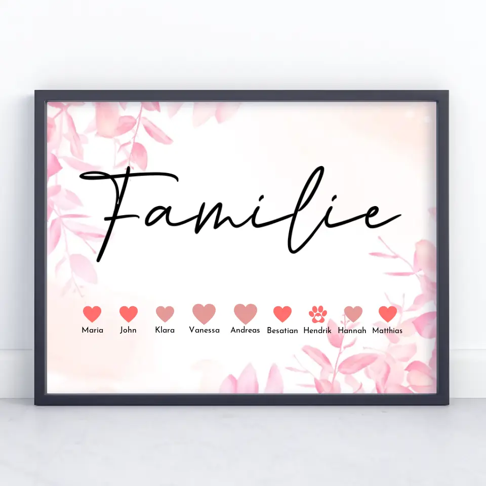 Poster Familie Eltern Kinder Katze Hund Pferd Bis zu 20 Namen